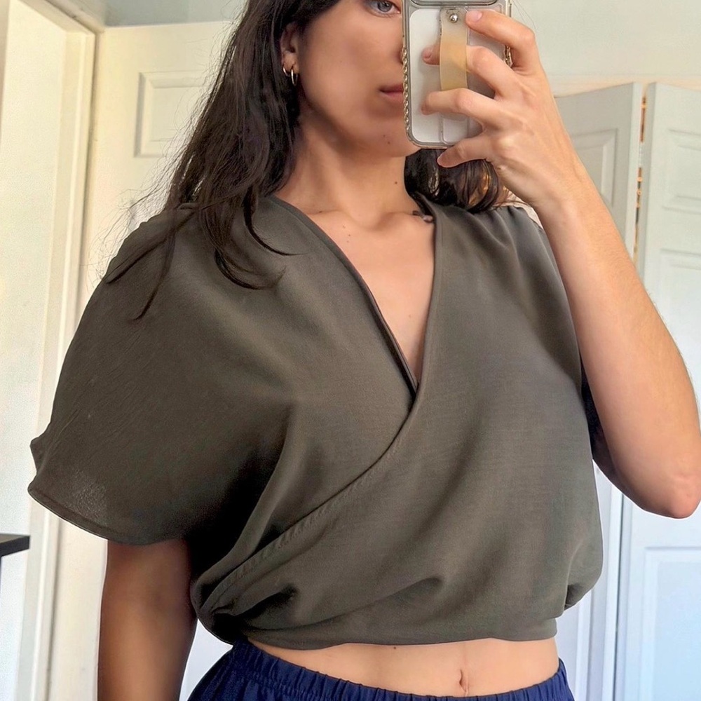 Boho Olive Green Zara Wrap Top